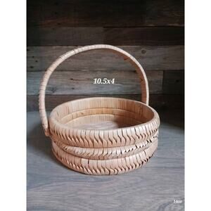 Vintage woven chip wood basket with handle